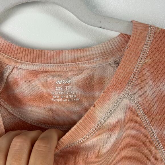 Aerie Coral Peach Tie Dye Sweatshirt Please Trust Me Oversized Size XXS - Picture 4 of 9